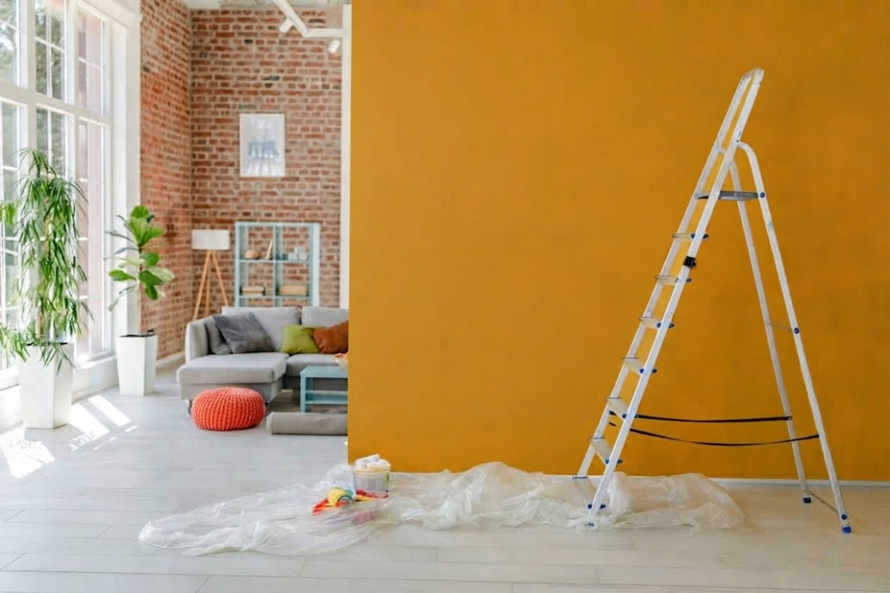 Fresh painted orange wall