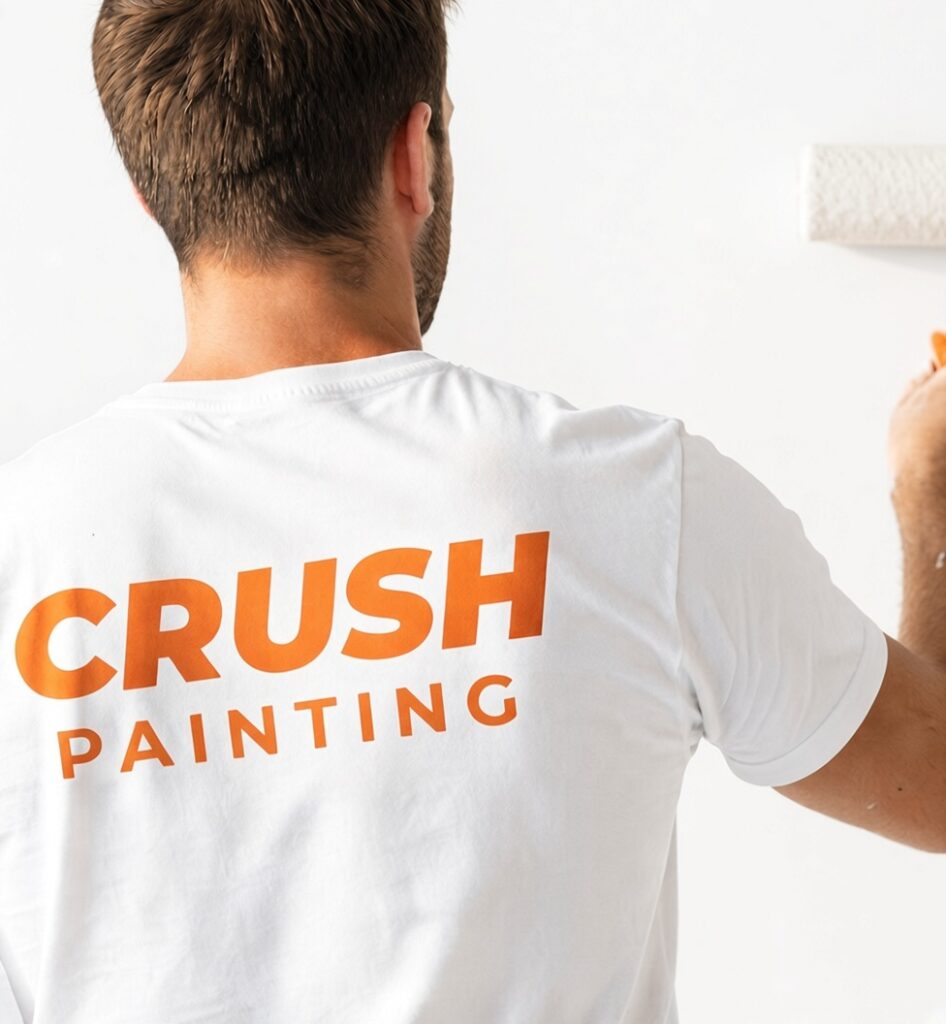 Paint roller applying fresh coat to interior wall